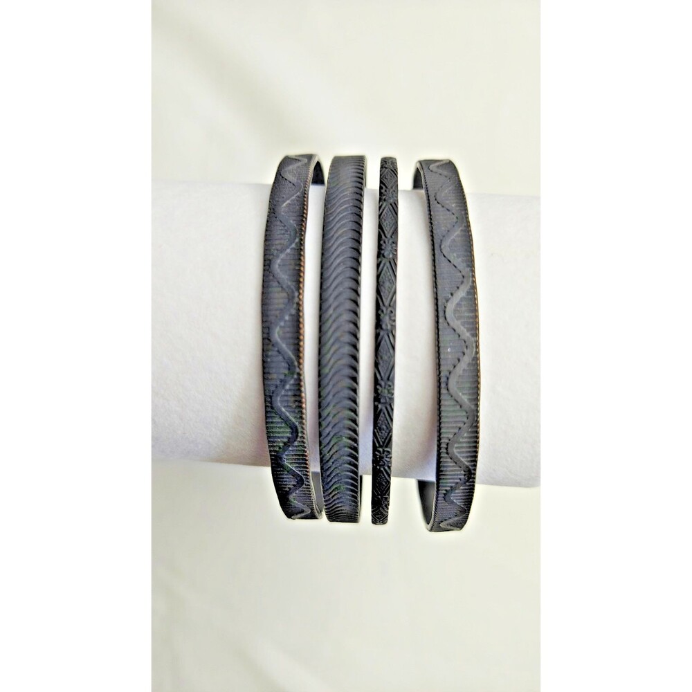 Four (4) Flat Black Metal Bangle Bracelets Southwestern designs